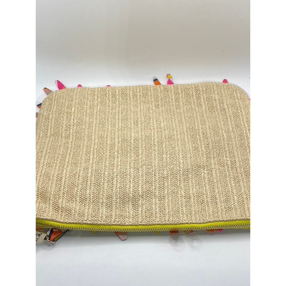 TRINA TURK Women's Beige-Pink Beaded Flower Woven Wristlet Clutch - Picture 2 of 11